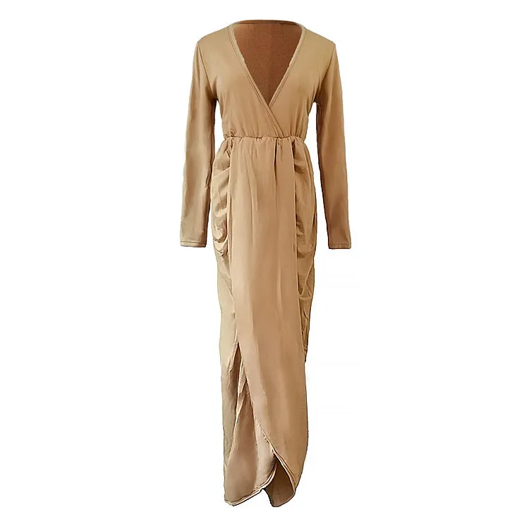 Znbbw Autumn And Winter New V-Collar Long Sleeves With Cotton Sexy Fashion Pleated Nightclub Dress High-Quality Version - Image 4