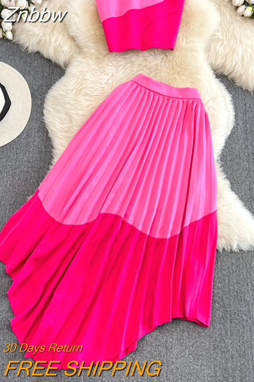 Znbbw Women Summer Dress Fashion Suit Spicy Girl Strapless Bra Top Two-piece High Waist Draped Irregular Pleated Dress D3068 - Image 5