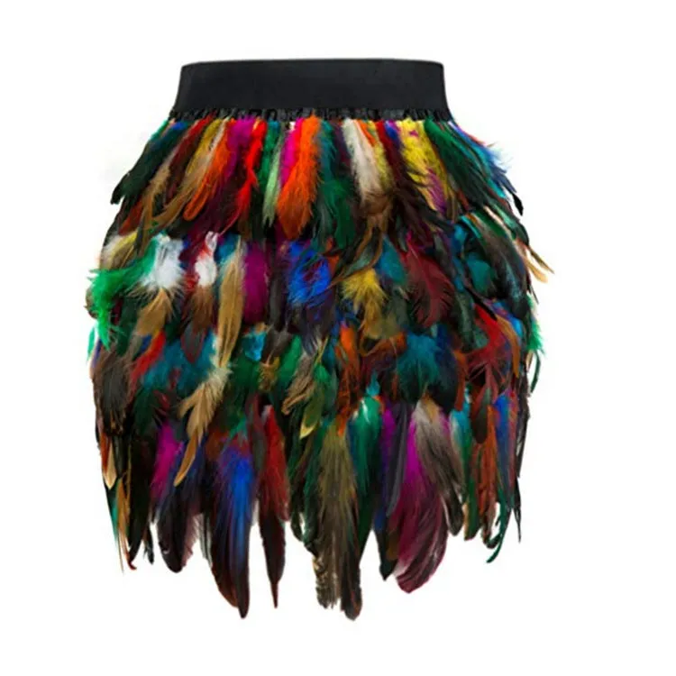Znbbw Costume Jazz Dance Luxury Peacock Feather Skirt Stage Dress Irregular Skirt