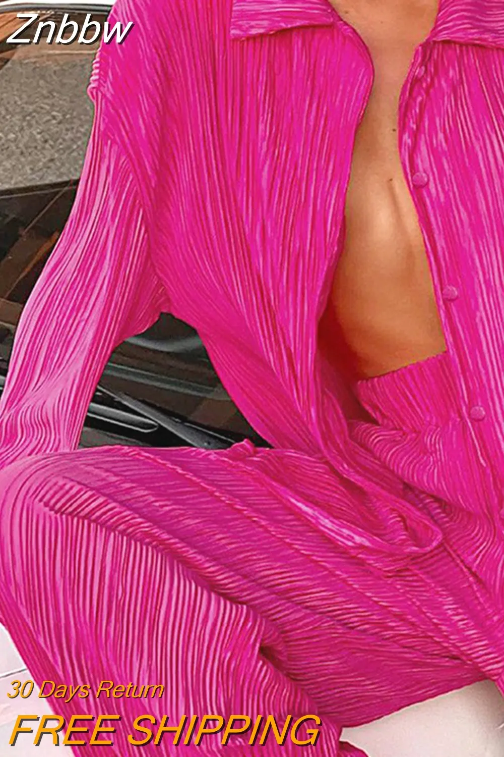 Znbbw Women Two Piece Set Loose Elegant Pleated Blouses and High Waist Wide Leg Trousers Casual Matching Sets Ladies Female Outfits - Image 14