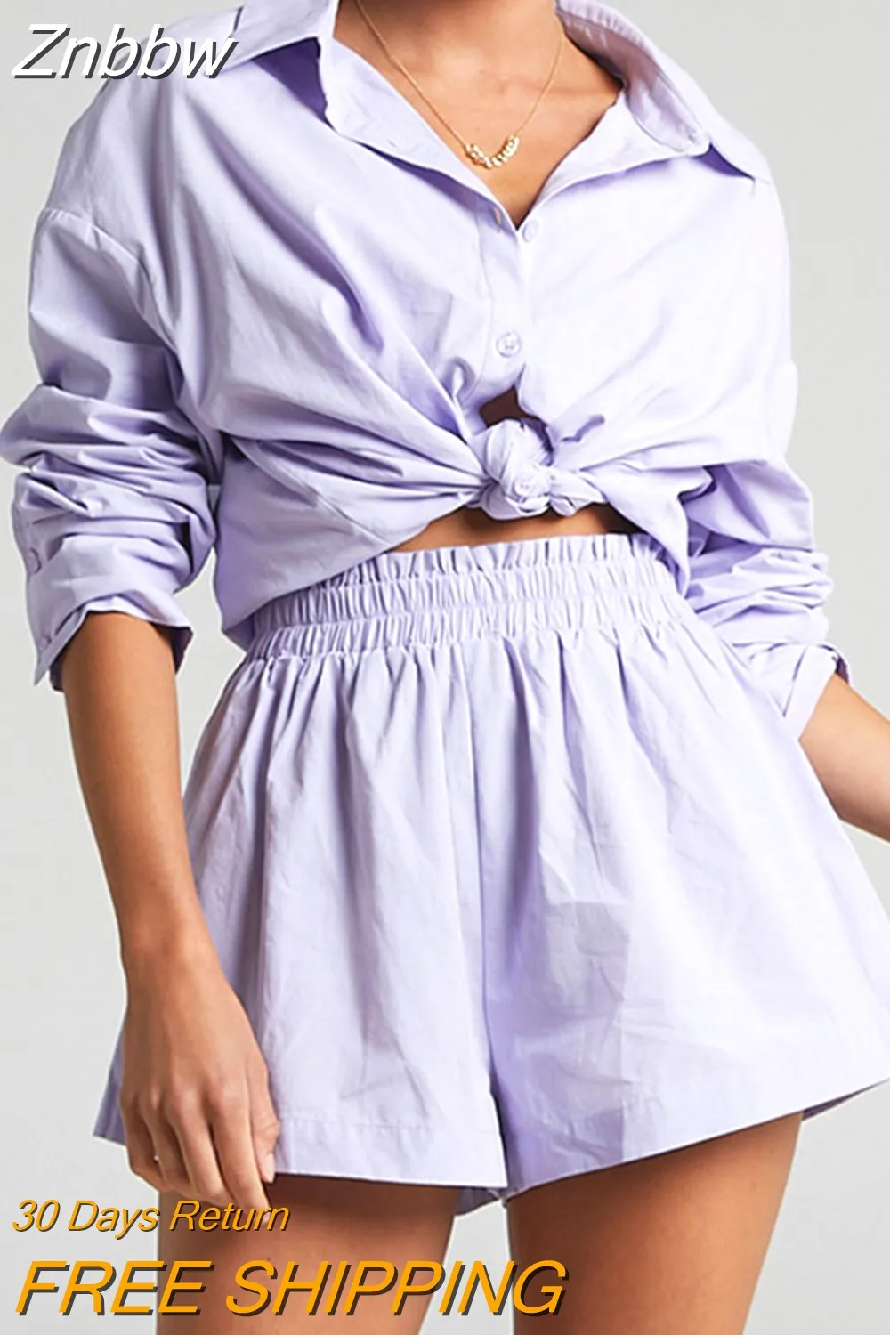 Znbbw Women's Suit Shirt With Mini Shorts 2023 Summer Casual Loose Long Sleeve Shirt Blouses Two Piece Sets Tracksuits Outifits - Image 6