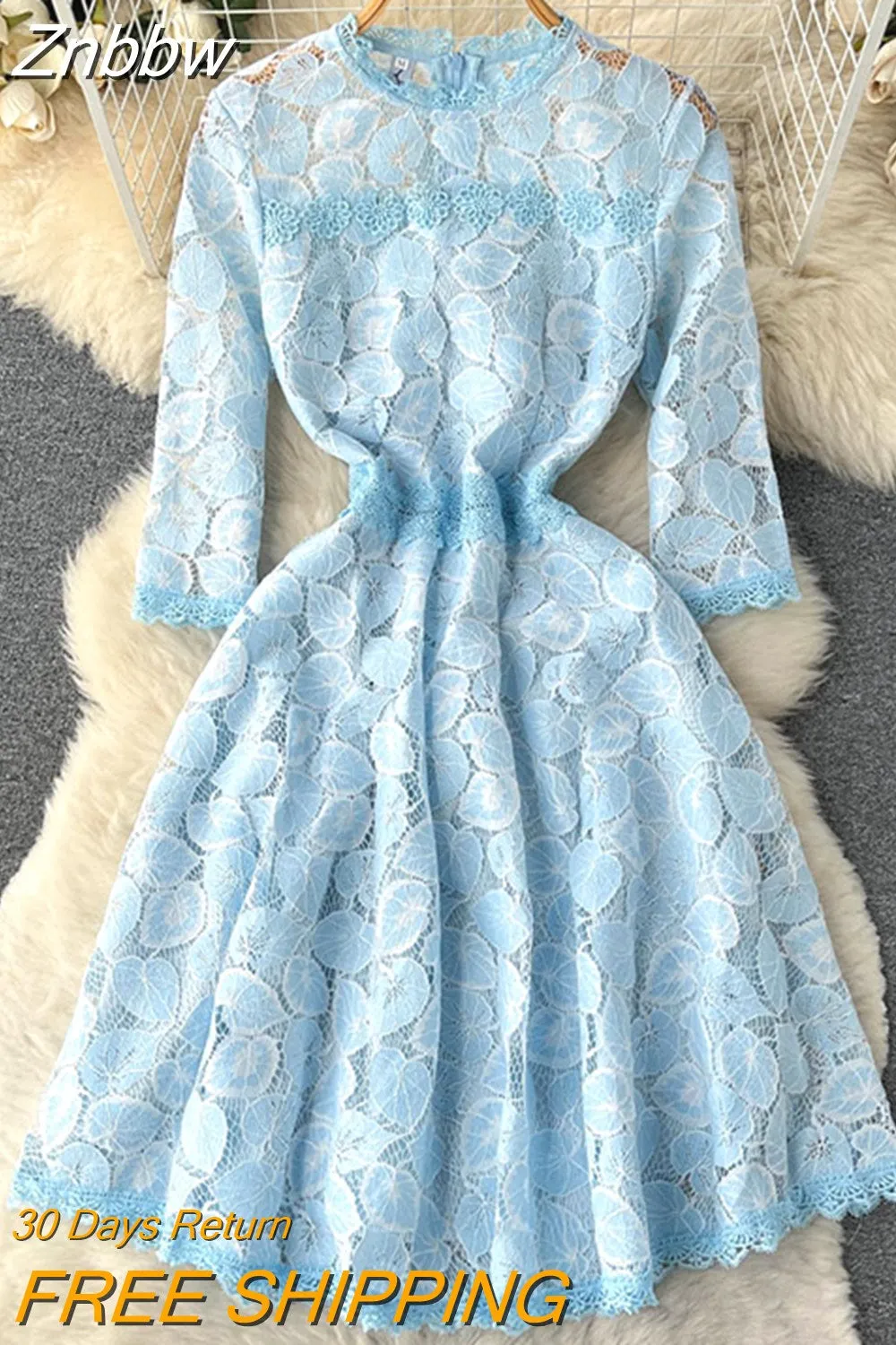 Znbbw Women Summer Dress High Class Cool Style Small Crowd Design Sense Hook Flower Hollow French Waist A Line Vestidos D2060 - Image 5