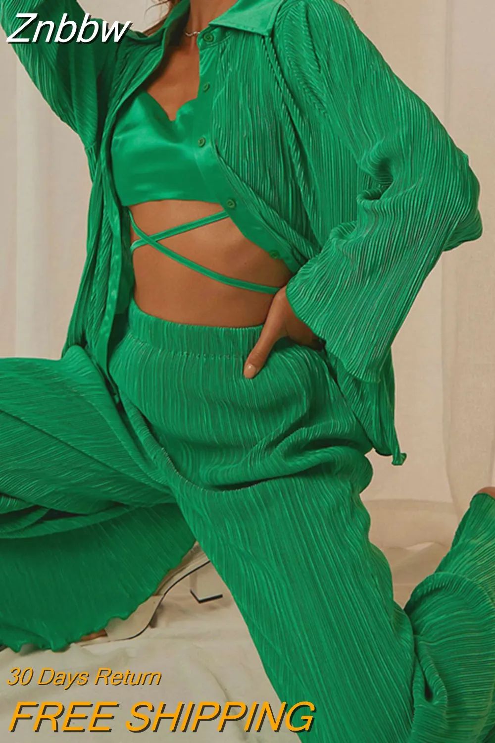 Znbbw Women's Floral Pleated Set Long Sleeve Blouses With High Waist Pants Two Piece Set Elegant Loose Two Piece Sets Womens Outifits - Image 12