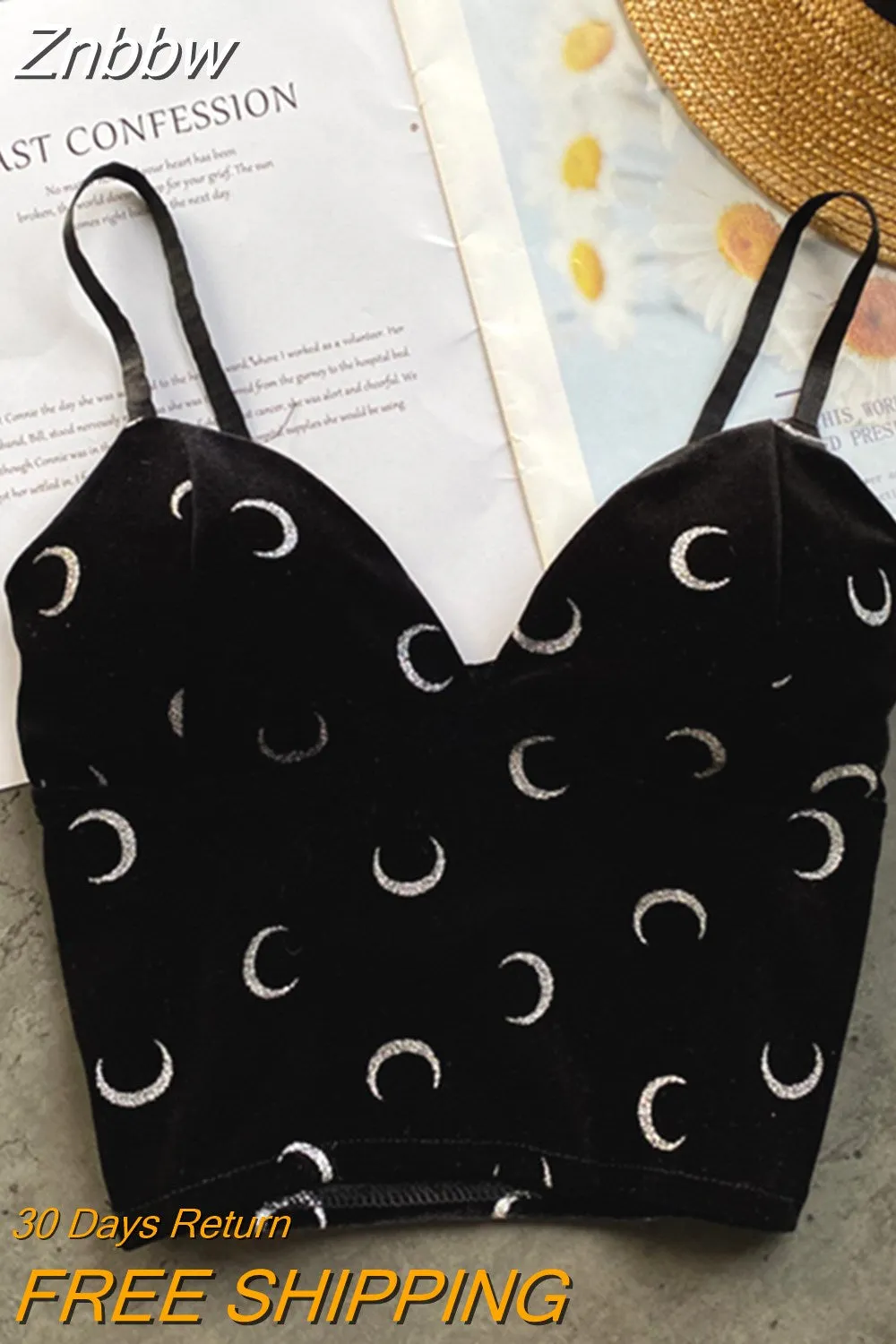 Znbbw Women Retro Velour Strap Tops Summer V Neck Sleeveless Backless Slim Tank Top Chic Print Sexy Off Shoulder Short Camis