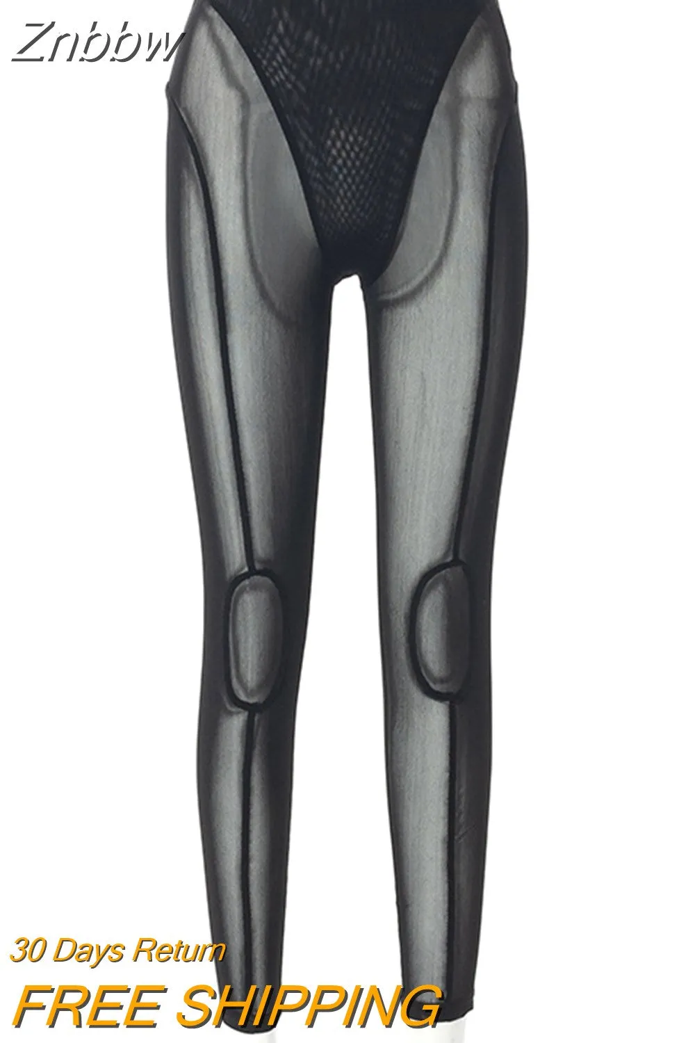 Znbbw Women See-through Mesh Trousers Sexy High-Waisted Push Up Leggings Streetwear Punk Grunge Skinny Pencil Pants - Image 3