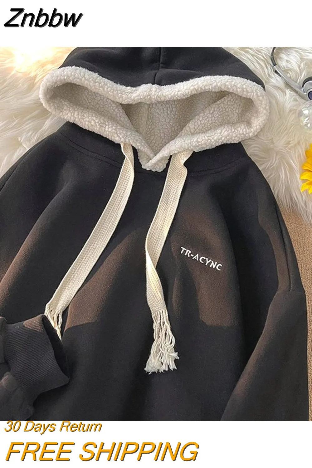 Znbbw and winter 2023 new cashmere hooded Hoodies for women thickened fashionable casual loose womens Hoodies coat - Image 3