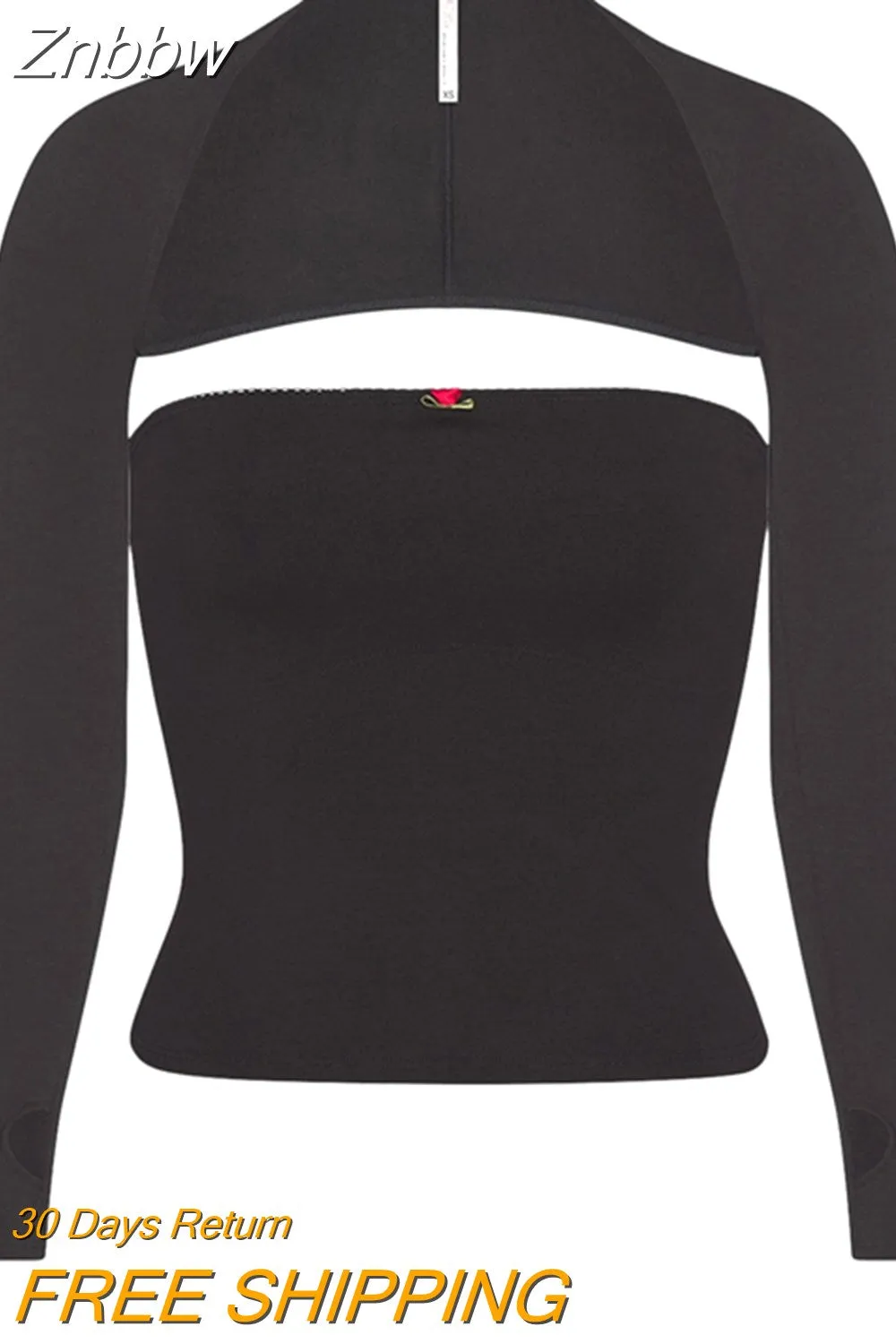 Znbbw Women Y2K Clothes Sexy Pleated Ruched Crop Top Long Sleeve Mesh Bolero Set Slim Fit Vintage Harajuku Tees 2000s Streetwear - Image 2