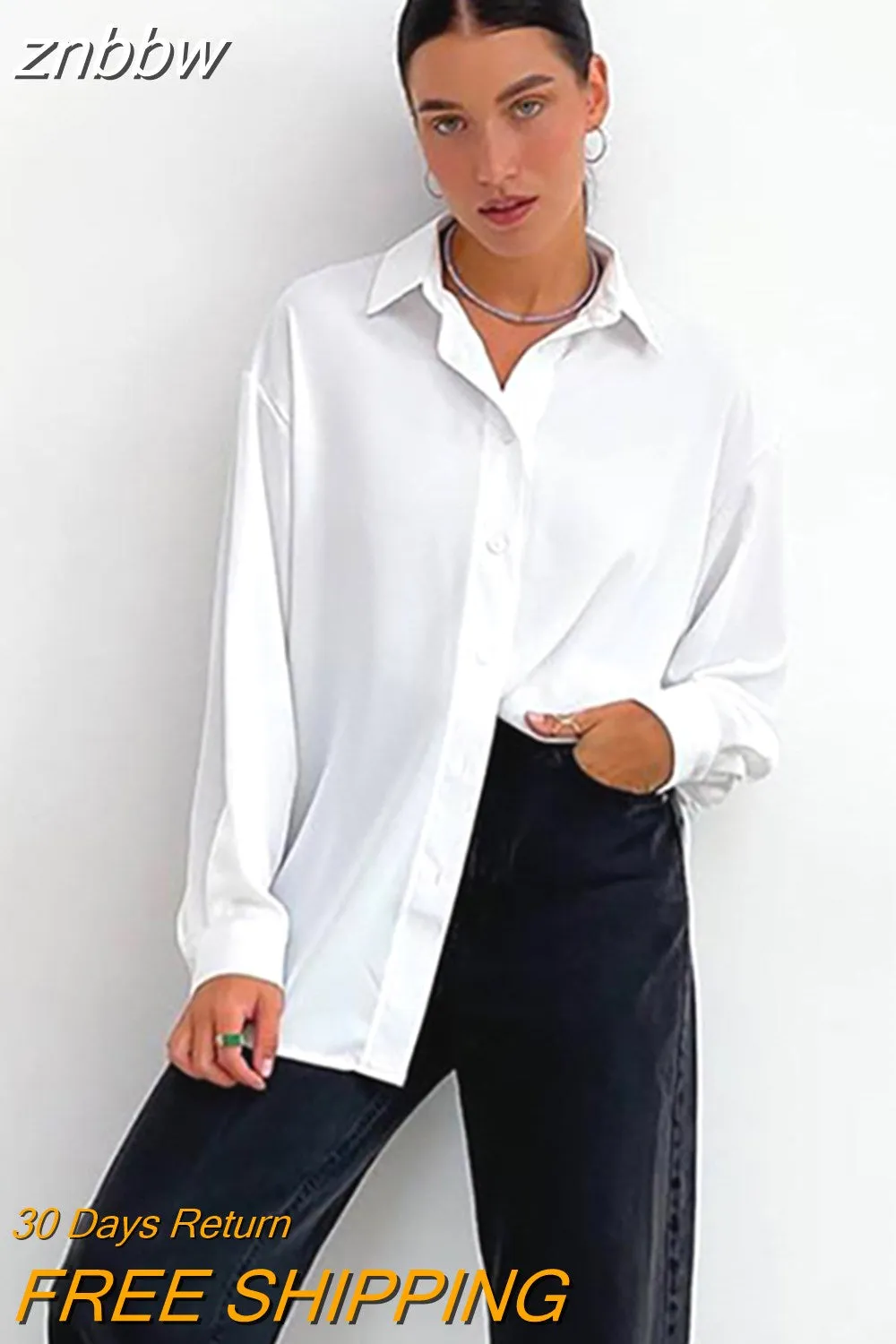 znbbw 2023 Spring Minimalist Full Sleeve Women White Shirt Oversize Button Up Woman Tunic Blouse Work Female Clothing Tops - Image 2