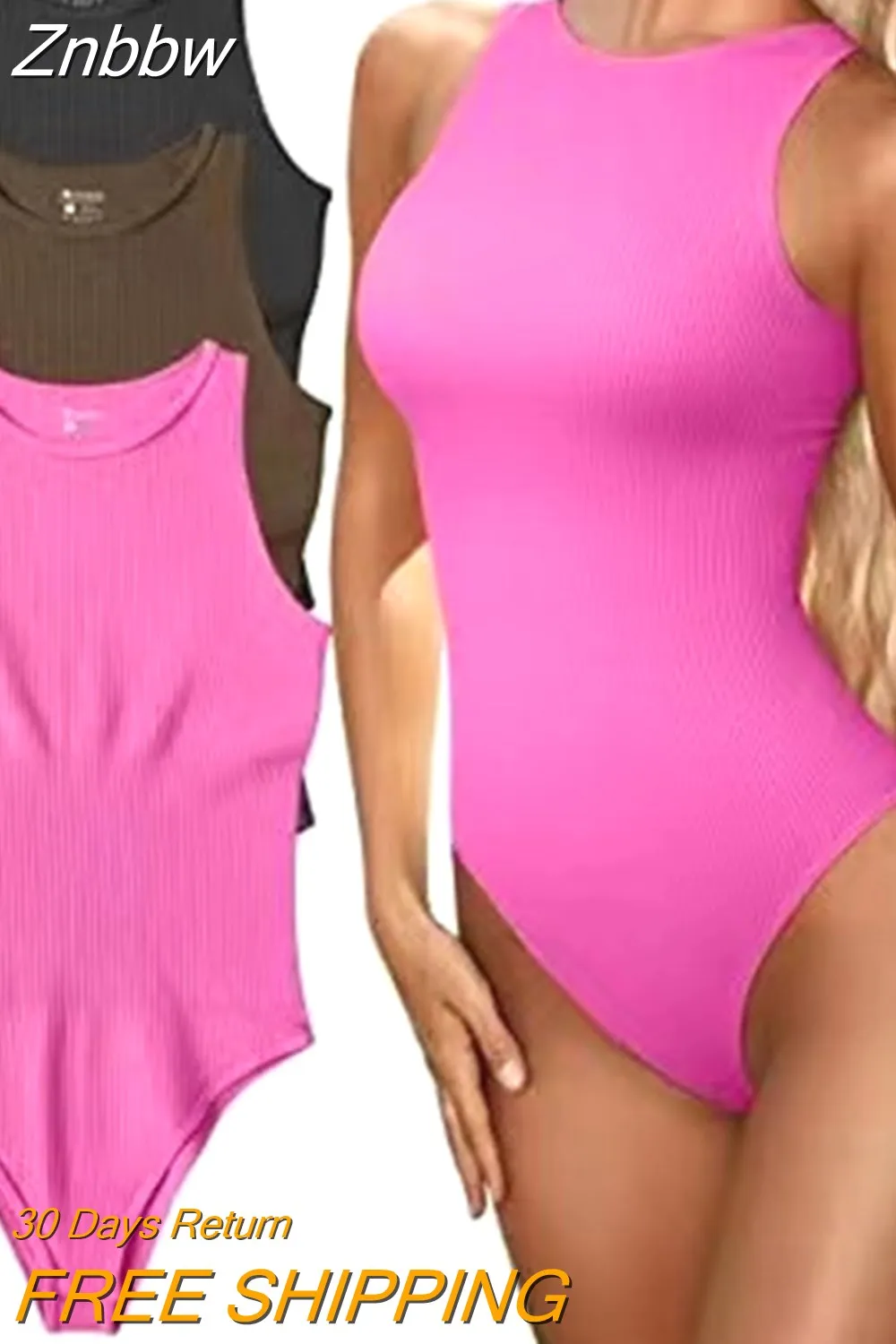 Znbbw Backless Ribbed Bodysuit Romper String Femme Sexy O neck Sleeveless Tank Top gloved bodysuit Body Female - Image 4