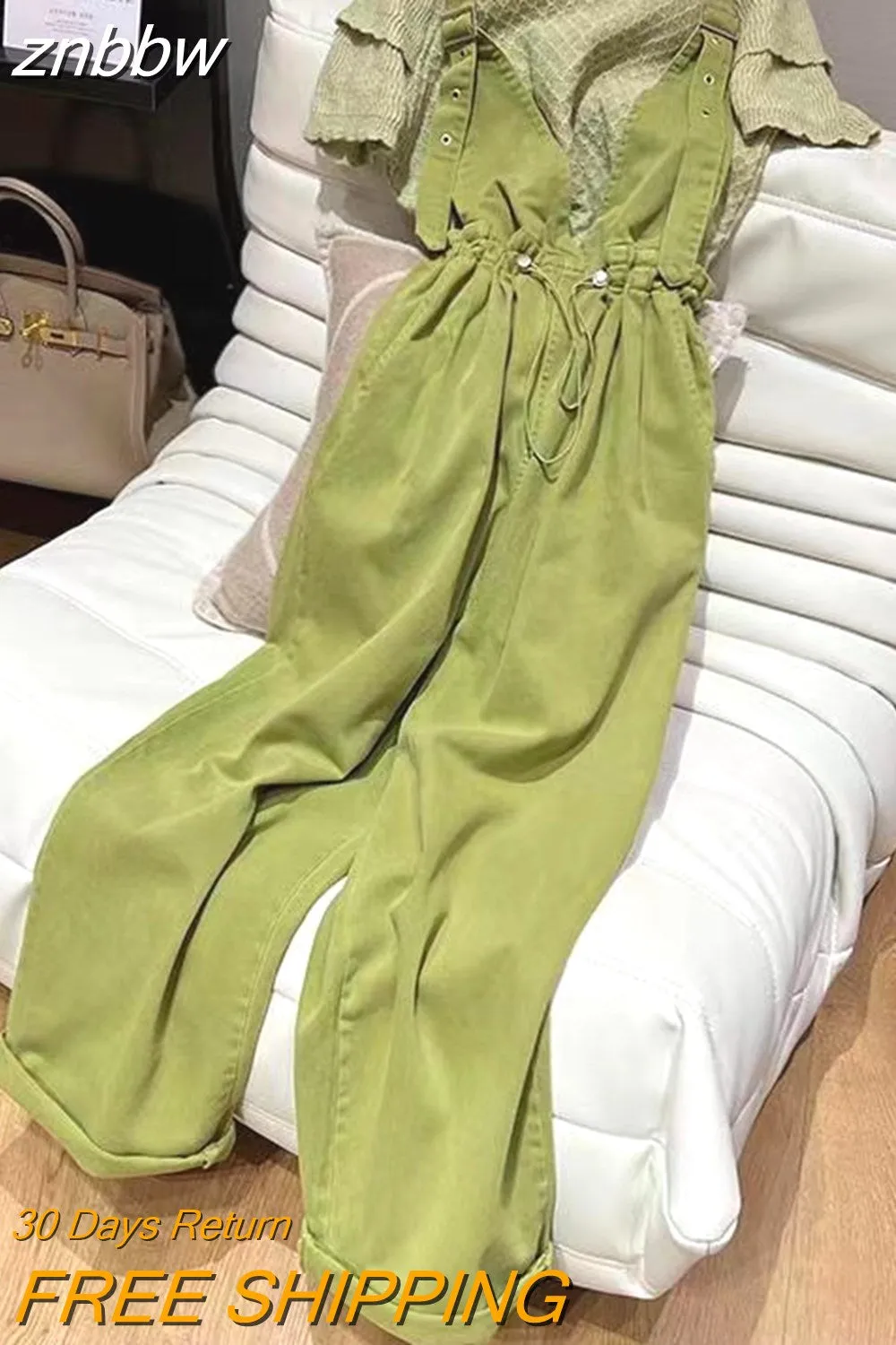 znbbw Women's Korean Chic Summer 2 Piece Pants Sets Women Short Sleeve Knitted Tops+Wide Leg Overalls Pants Suit Casual Jumpsuit Tide - Image 2