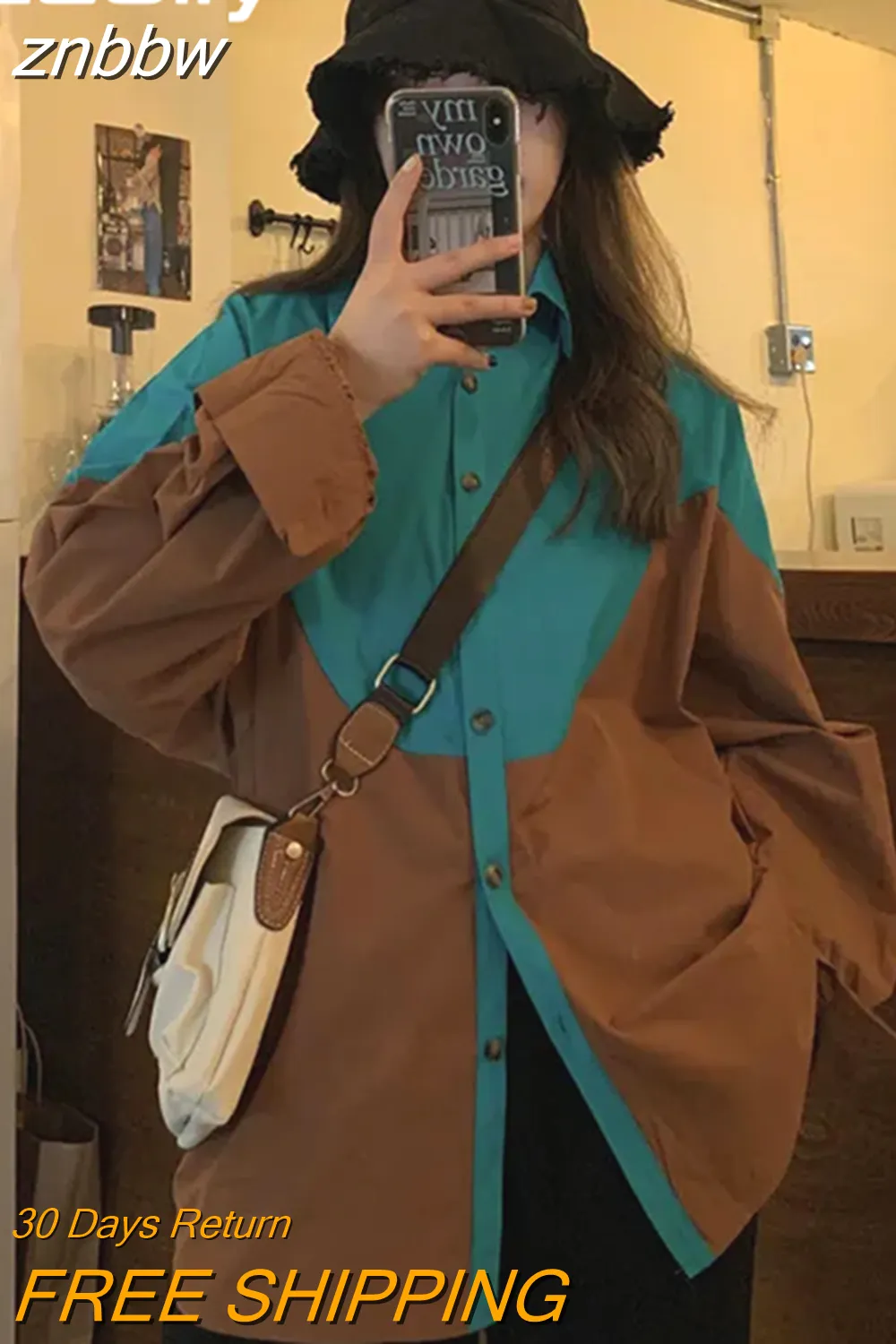 znbbw 2023 Summer Streetwear Oversize Patwork Long Sleeve Shirt Women Y2K Button Up Loose Ladies Shirts Tops Drop Shipping