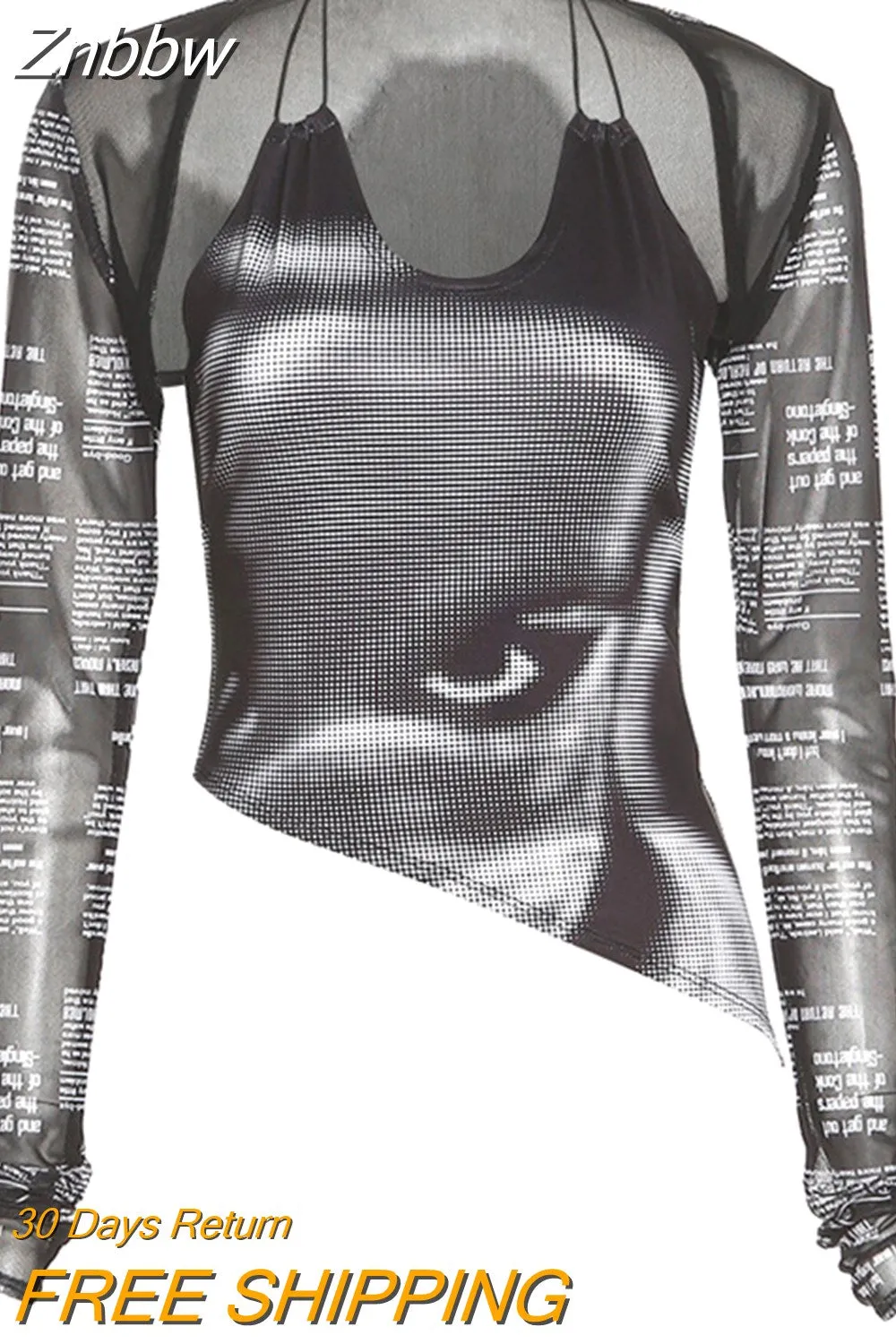 Znbbw Blouse Women Letter Art Portrait Printing Short Camisole Long-Sleeve T-Shirt For Women Streetwear Women Shirt 20306 - Image 2