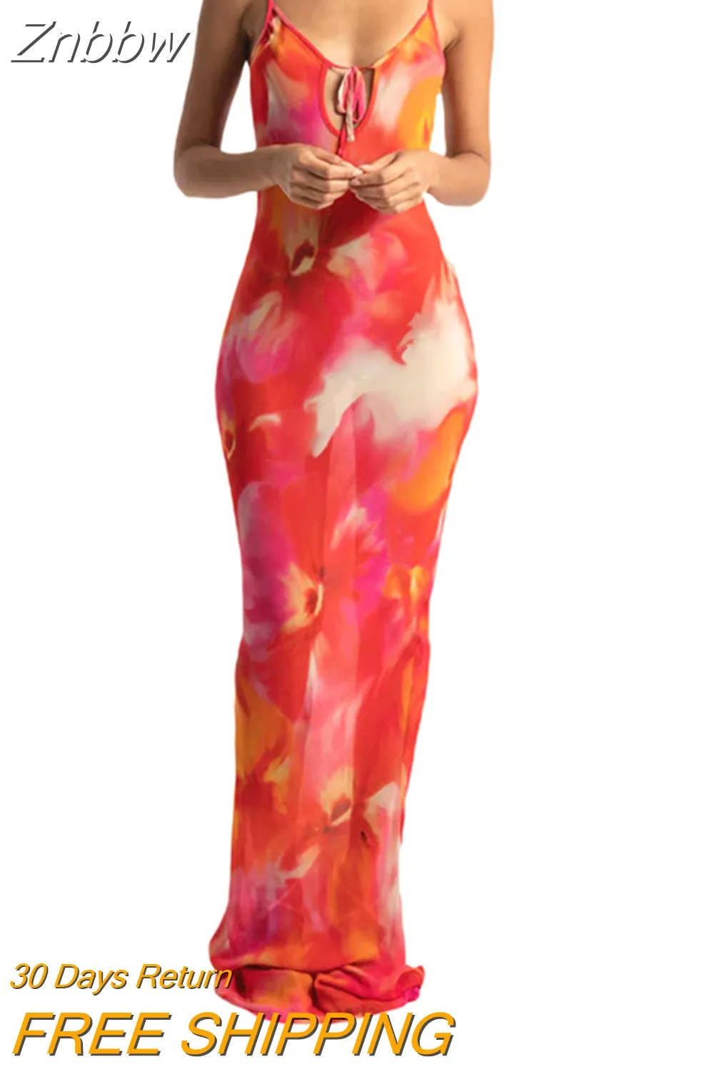 Znbbw and elegant woman dress Cutout Backless Slip Sleeveless Off Shoulder Y2K Floral Print Spaghetti Strap Bodycon Dress - Image 6