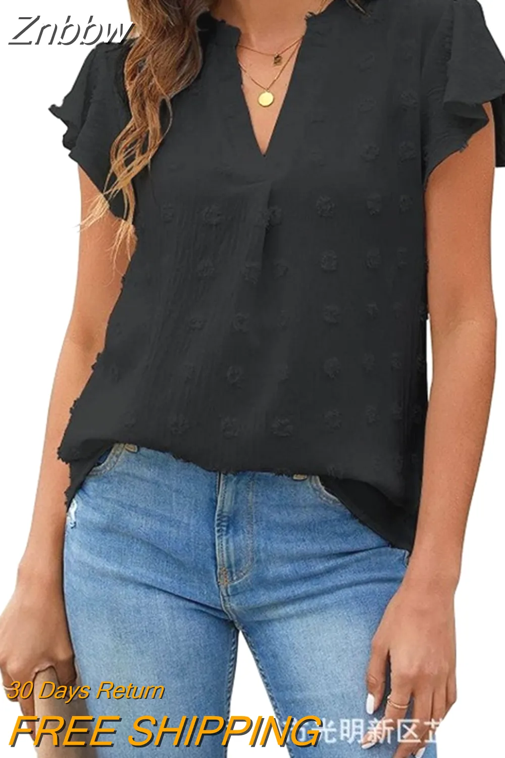 Znbbw V-neck Solid Summer Blouse Women Elegant Loose Chiffon Shirt Ladies Short Sleeve Tops White Shirts Casual Blasas 20008 - Image 5