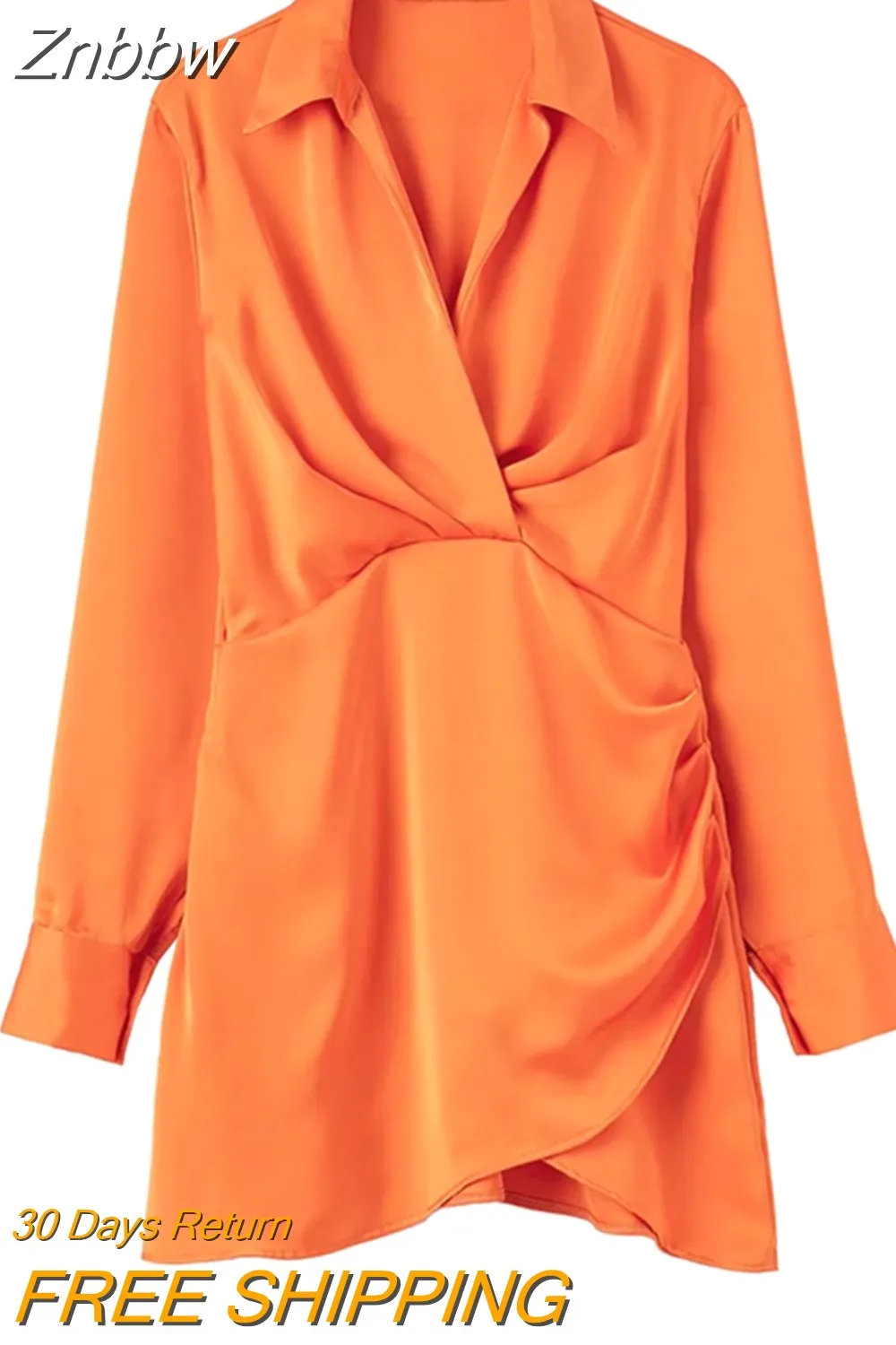 Znbbw 2023 Women Fashion Pleated Soft Touch Wrap Mini Dress Vintage Long Sleeve Side Buttons Female Dresses Vestidos 202304 - Image 15