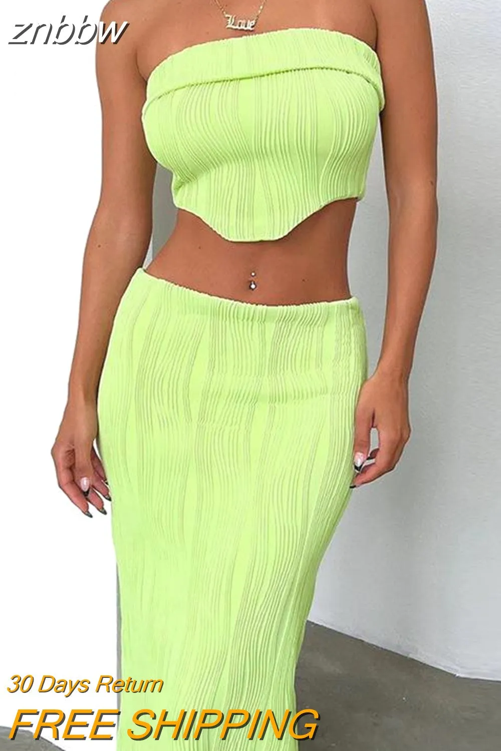 znbbw Women Sexy Sleeveless Strapless Crop Top And Skirt Two Piece Sets Solid Clothes Backless Corset Party Club Prom Fashion 2023 - Image 2