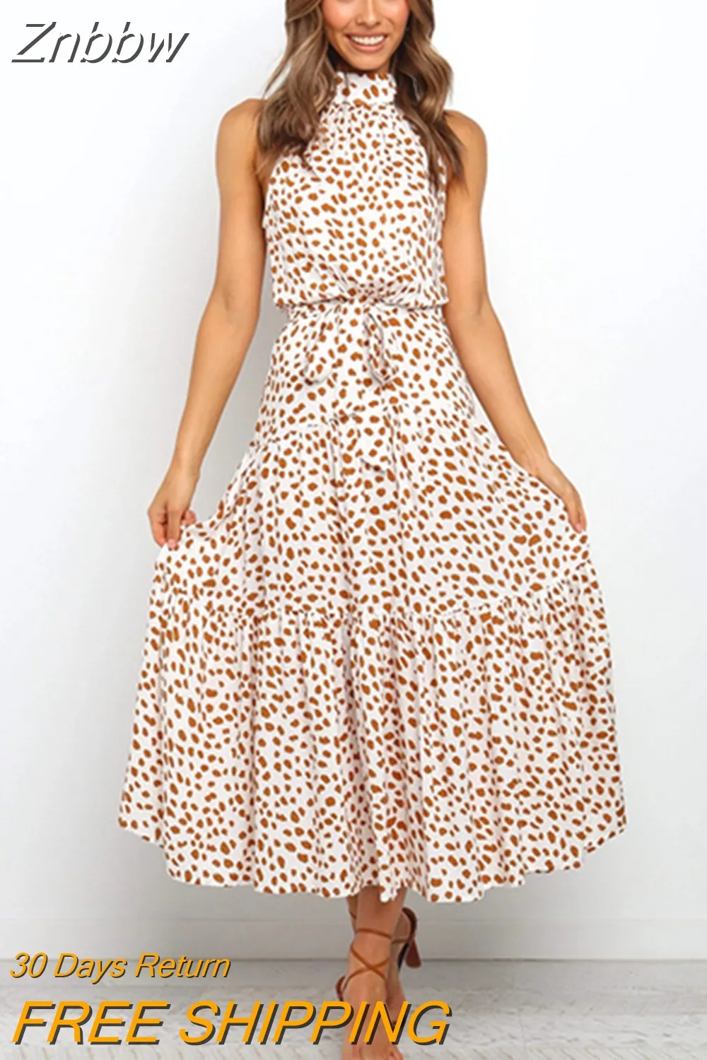 Znbbw Women Polka Dot Long Dress 2023 Summer Sexy Halter Strapless Casual Sleeveless Sundress Female Vacation Elegant Maxi Dresses