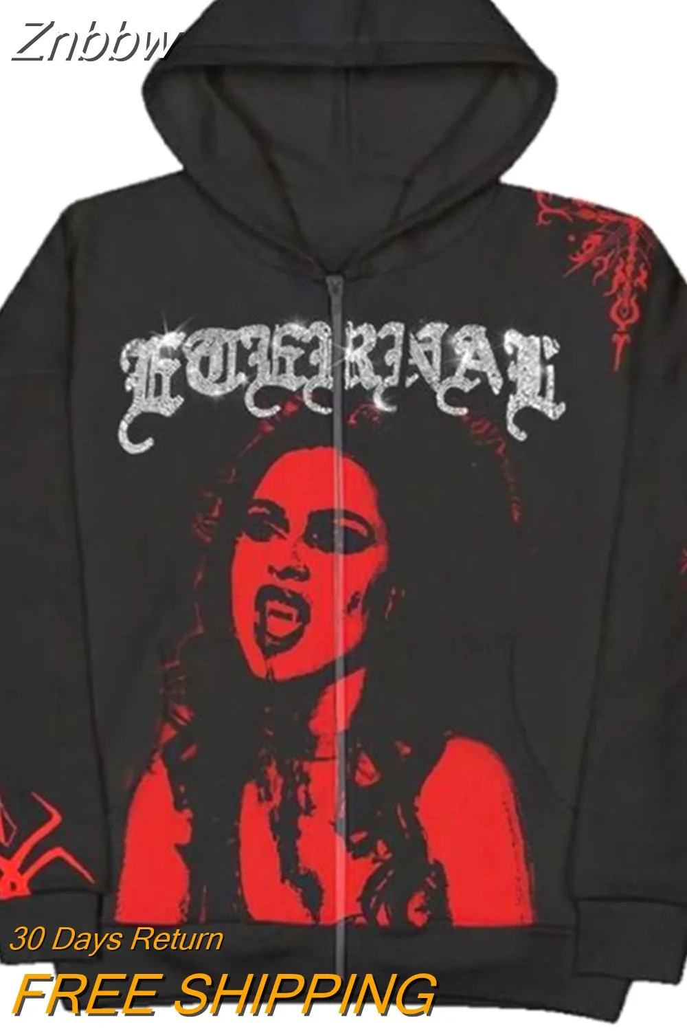 Znbbw top Long Sleeve Black Zip Hoodie Y2k hot drill Grunge clothes Sweatshirt Korean Fashion Punk Sport Coat Pullover Streetwear - Image 3