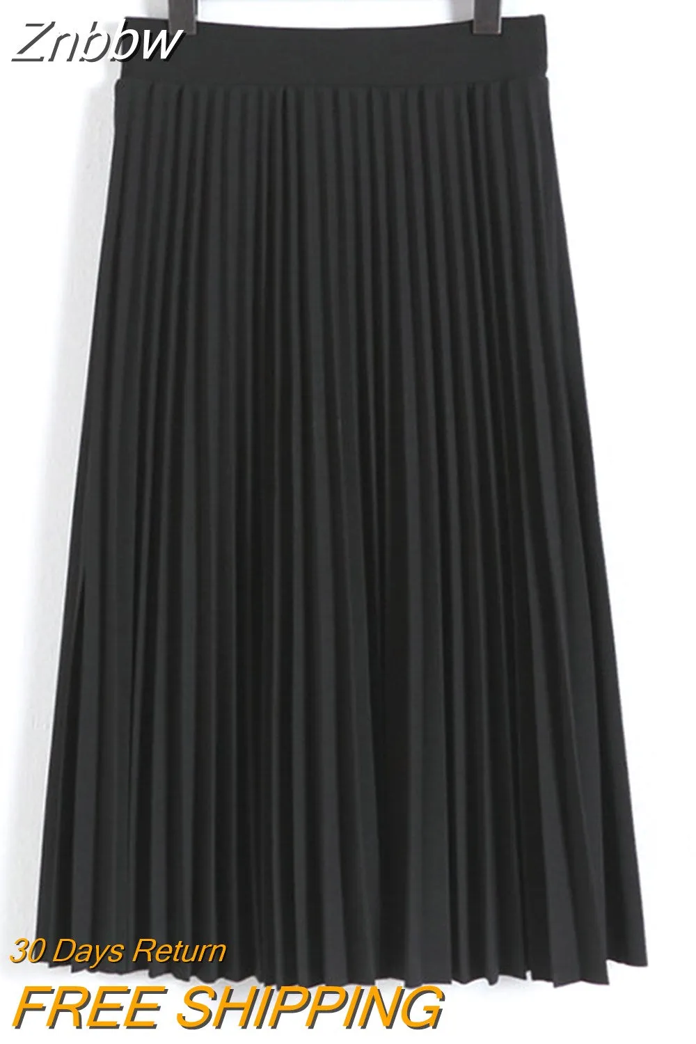 Znbbw and Autumn New Fashion Women's High Waist Pleated Solid Color Half Length Elastic Skirt Promotions Lady Black Pink - Image 4