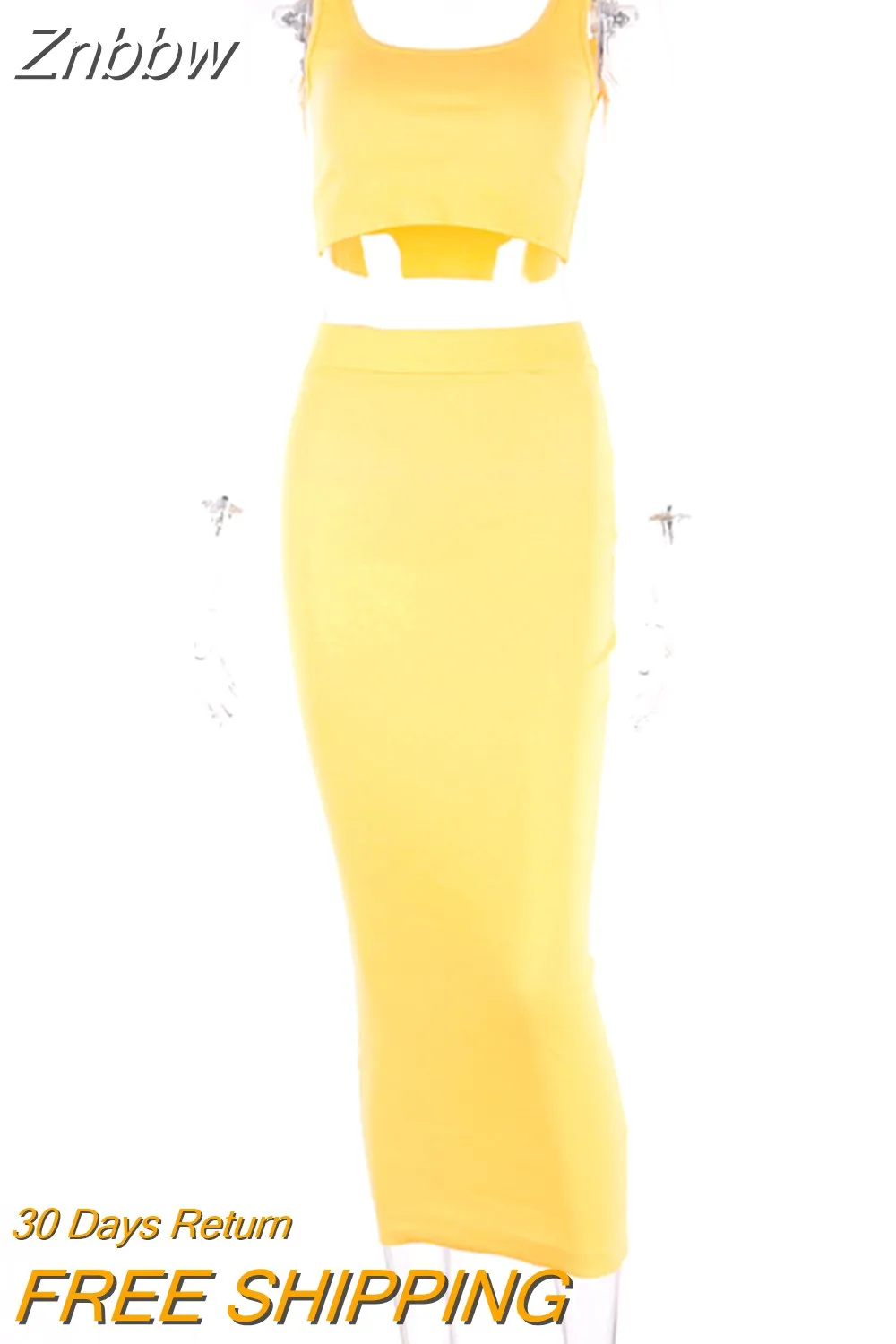 Znbbw women summer clothes soild color casual crop tank tops long pencil skirt fitness skinny outfit suit two piece 2pc sets - Image 10