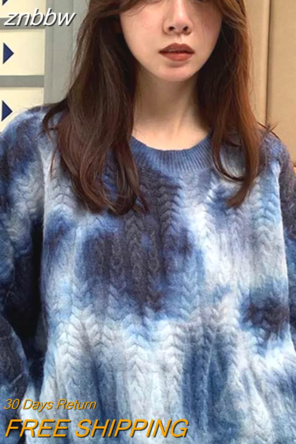 znbbw Winter Streetwear Tie dye Knit Women's Sweater Loose Long Sleeve Wool Warm Sweaters Women Fashion Female Pullovers Tops - Image 2