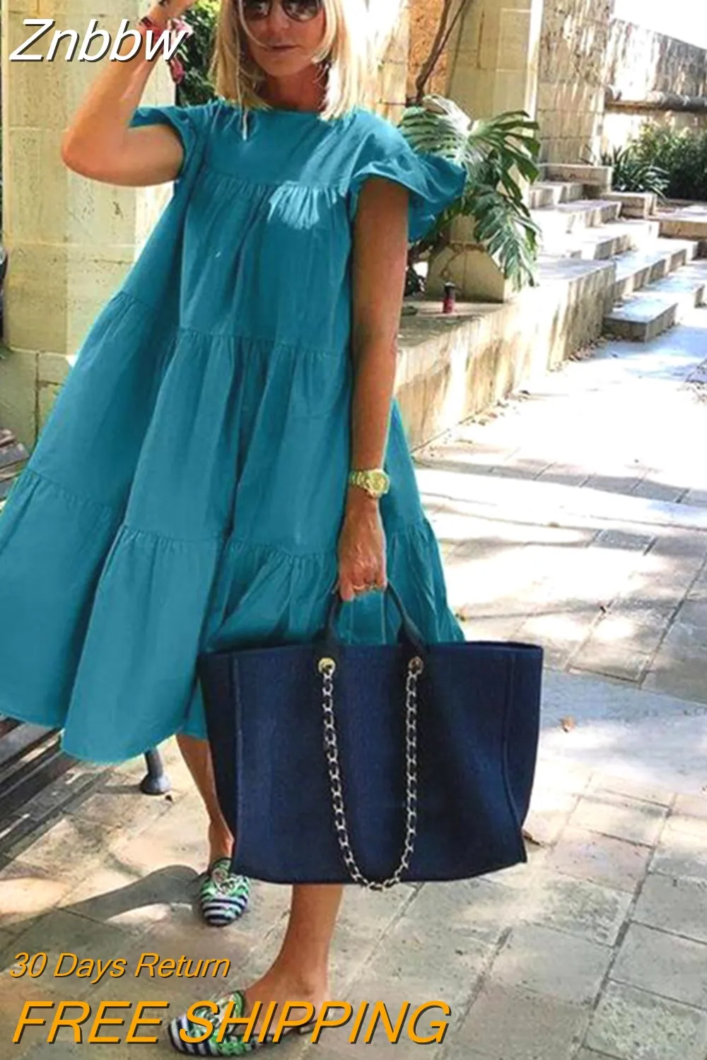 Znbbw Women's Summer Ruff Sundress Elegant Casual Party Beach Vintage Swing Midi Dress 2023 Solid Bohemian Oversized Vestidos Robe - Image 8