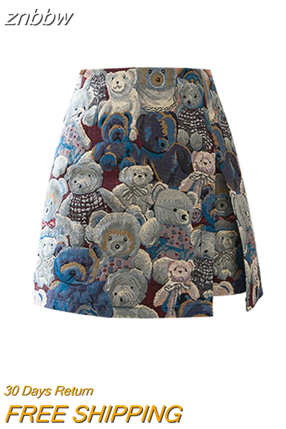 znbbw Women's Suits New Summer 2023 Korean Fashion Cute Little Bear Print Jacquard Crop Bow Suspender Tops High Waist Mini Skirts - Image 3