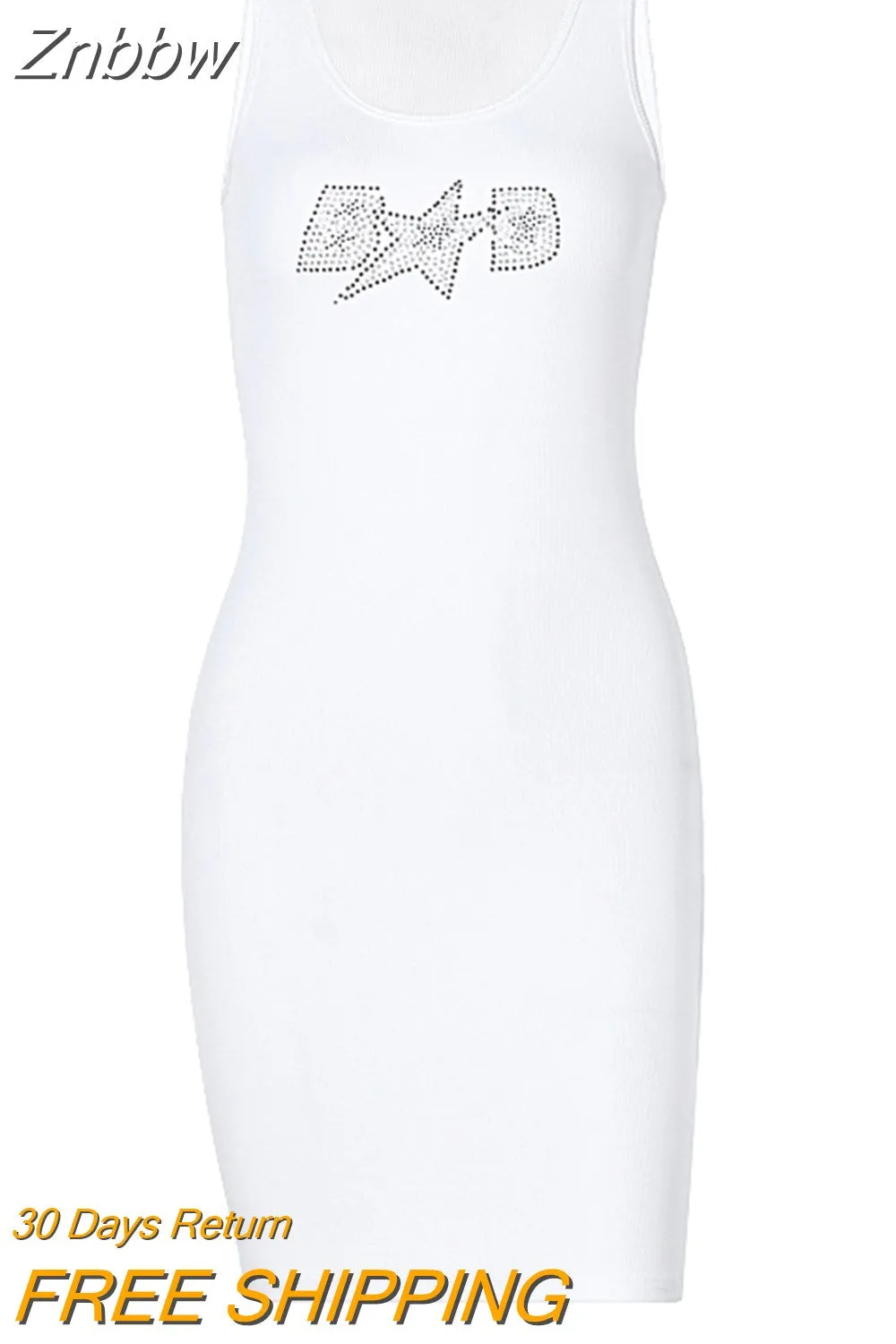 Znbbw Women Summer Fashion Letter Print Bodycon Party Package Hip Soild Color Tank Mini Dress Sundress 2023 Female Clothing - Image 3