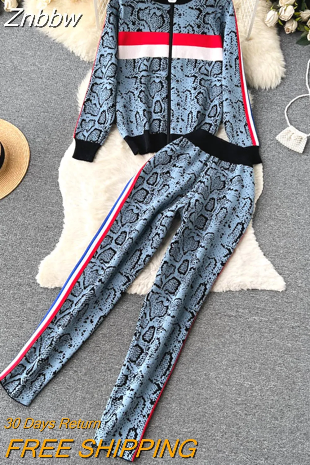 Znbbw Women Stripe Zipper Knitted Cardigans Jacket Sweaters + Pencil Pants Sets Woman Fashion Jumpers Trousers 2 PCS Costumes Outfit - Image 5