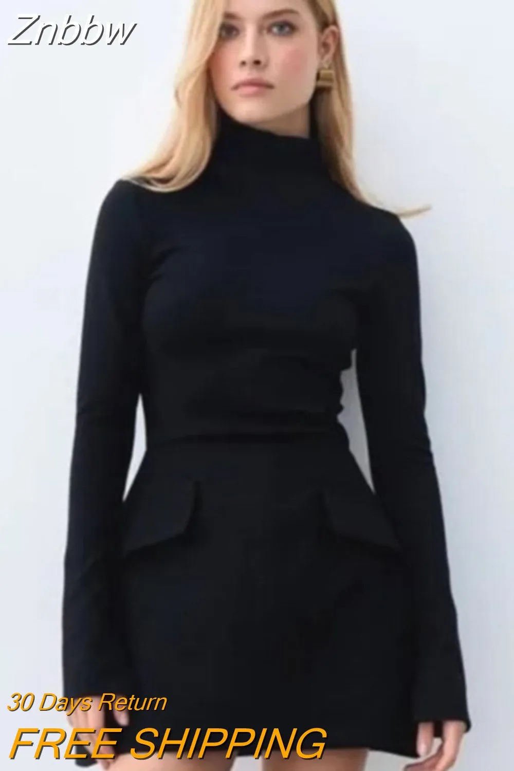 Znbbw Women Sexy Backless Off Shoulder Strapless Mini Dress Fashion Long Sleeve Single Breasted A-line Dress Elegant Party Club Robes 0410 - Image 6