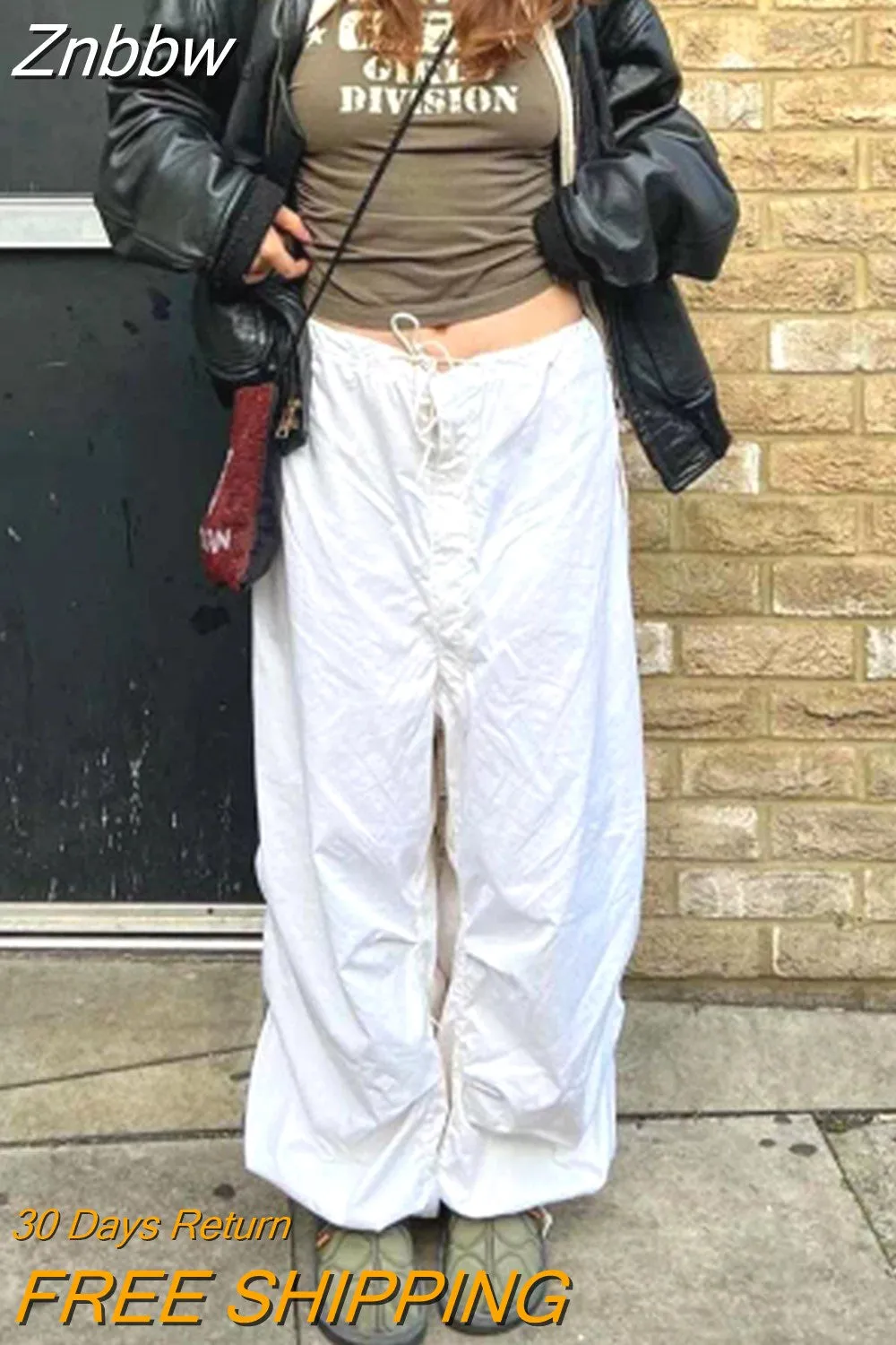 Znbbw Women Hippie Baggy Sweatpants White Low Waist Drawstring Vintage 90s Streetwear Y2k Trousers Loose Joggers Wide Leg Cargo Pants - Image 2