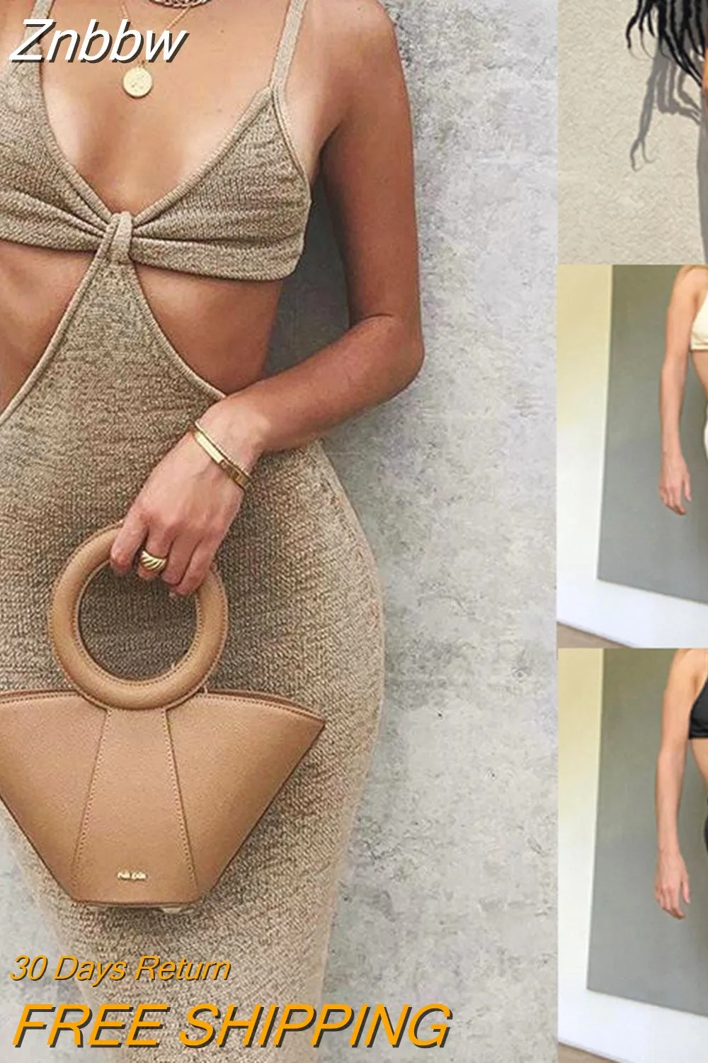 Znbbw Summer Dress 2023 Spaghetti Strap Backless Sexy Cut Out Long Maxi Dresses Boho Bodycon Sundress Party Dresses for Women