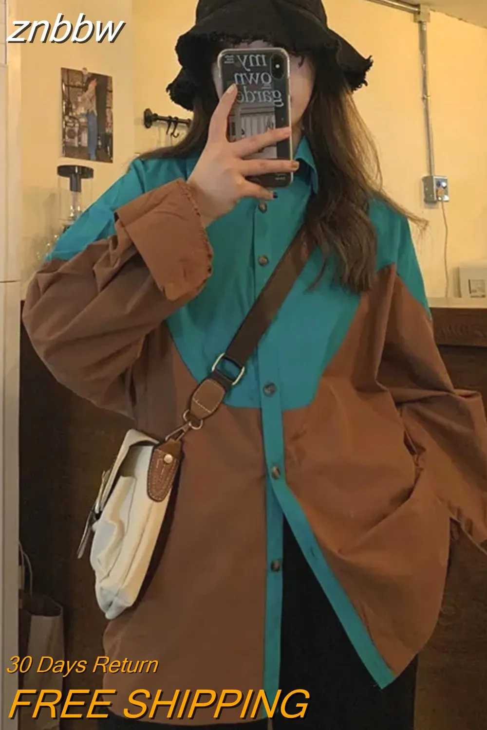 znbbw 2023 Summer Streetwear Oversize Patwork Long Sleeve Shirt Women Y2K Button Up Loose Ladies Shirts Tops Drop Shipping - Image 2