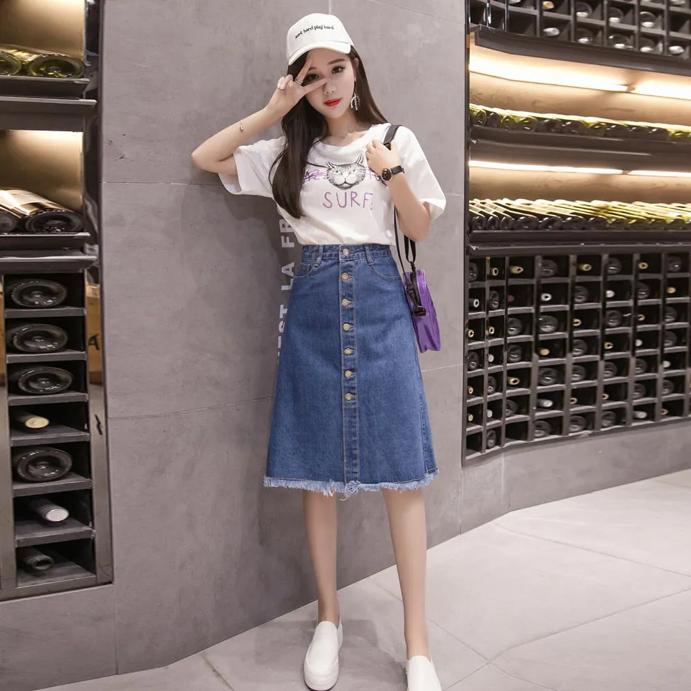 Znbbw Women High Waist Denim Skirts Fashion Chic Breasted A-Line Skirts Elegant Ladies Streetwear Tassel Casual Skirts Faldas Mujer - Image 6