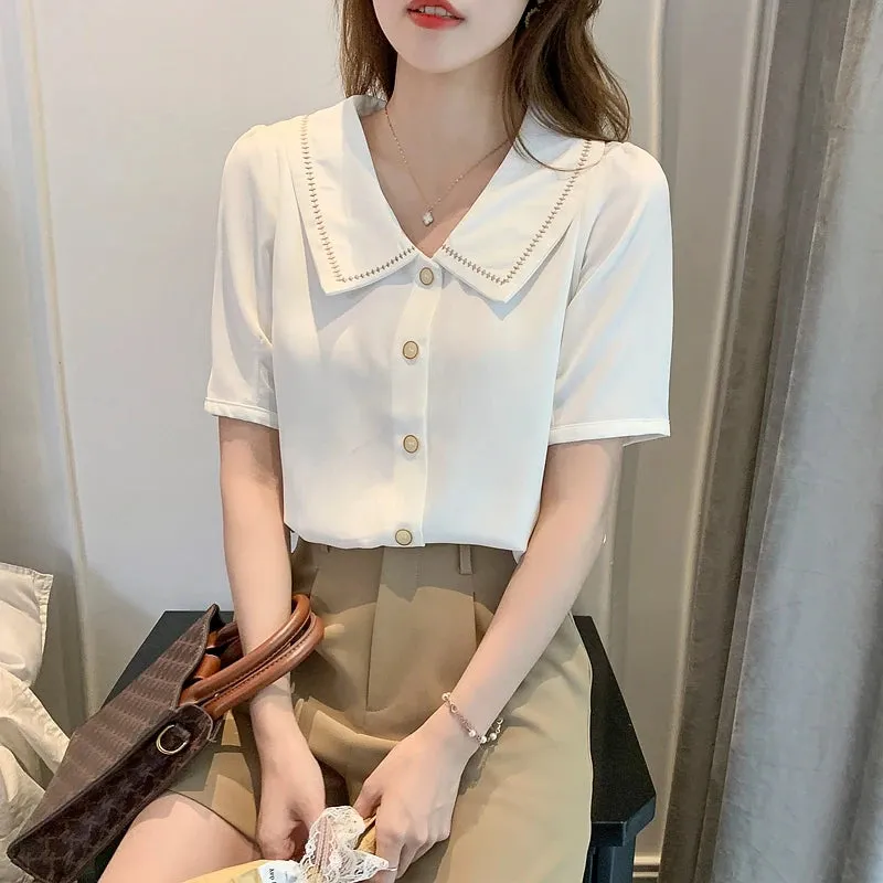 Znbbw Women White Blouse Short Sleeve Chiffon Blouse Shirt Tops Blouse Women Blusas Mujer De Moda 2023 Blouses Femme Shirts F93 - Image 2
