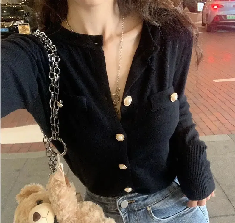 Znbbw Women O-Neck Knitted Full Sleeve Cropped Buttons Slim Sweaters Cardigans Lady Single-breasted Sweater Crop Tops for Female - Image 3