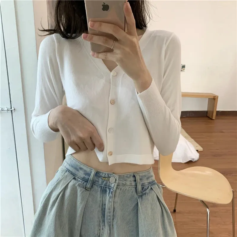 Znbbw Women V-Neck Knitted Casual Short Sweaters Cardigans Lady Full Sleeve Thin Cardigan Outwear Crop Top for Female - Image 4