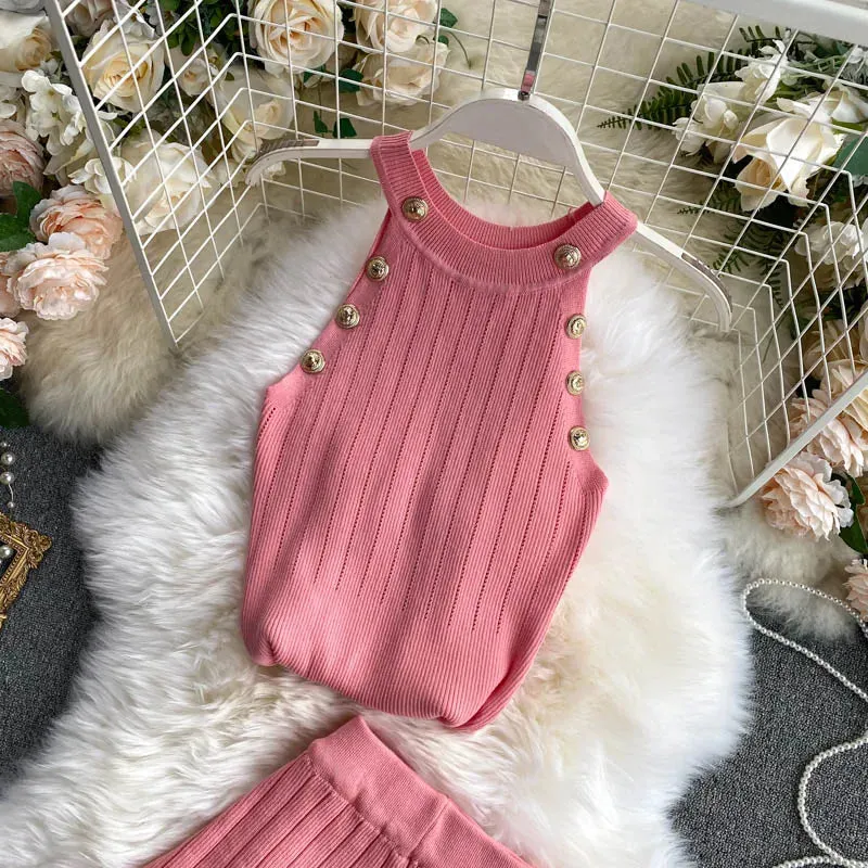 Znbbw Women's Knitting O-neck Off-shoulder Tank Tops Female Bodycon Knitted Buttons Camisole Sleeveless Tee shirts Women - Image 15