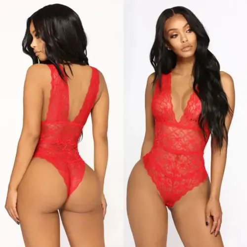 Znbbw Women V-Neck Lace Bandage Bodysuit  Women Sleepwear Underwear Lingerie Romper Party Jumpsuit - Image 4