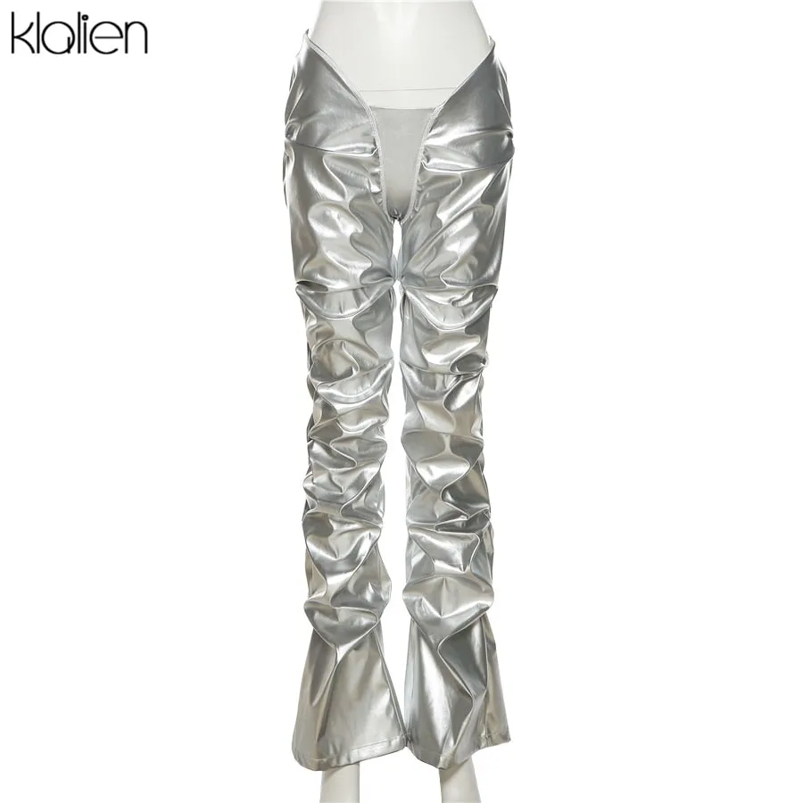 Znbbw Autumn Fashion Casual PU Leather Stacked Pants For Women Autumn New Skinny Stretch Wild Basic Female Leggings Y2K - Image 6