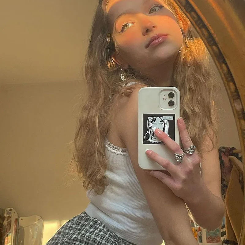 Znbbw Printed Lace Trim White Crop Top Fairy Grunge Summer Clothes for Women Cute Slim Fit Ribbed Tank Tops - Image 3