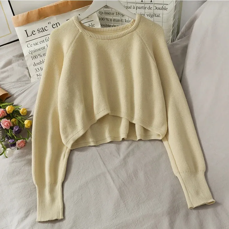 Znbbw Autumn Women Solid Sweater O-Neck Loose Sweater Pullover Crop Top Sweaters Shirts Femme Knit Outwear Jumpers - Image 4