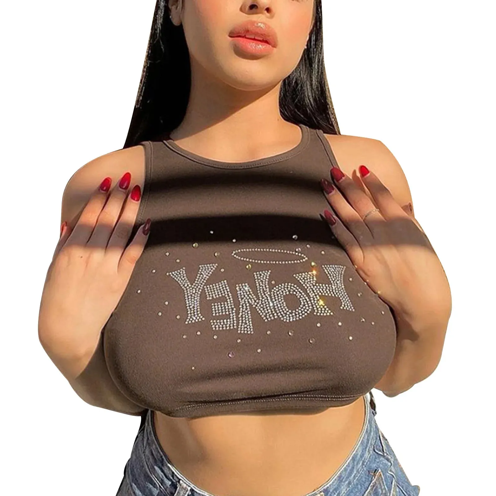 Znbbw Sparkly Rhinestone Butterfly Ribbed Tank Tops Women Summer 2024 Sexy Club Tops Harajuku Fairycore Grunge Cropped TShirts - Image 10