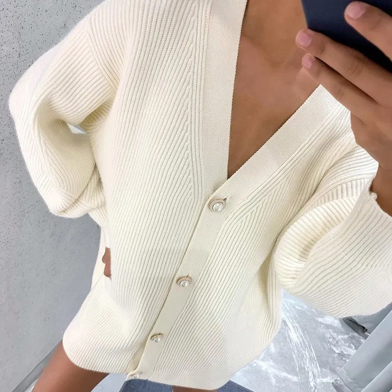 Znbbw Autumn Winter Green Cardigan Oversized Women Long Sleeve Button Casual Y2k Loose Knitted Sweater Fashion Streetwear - Image 3