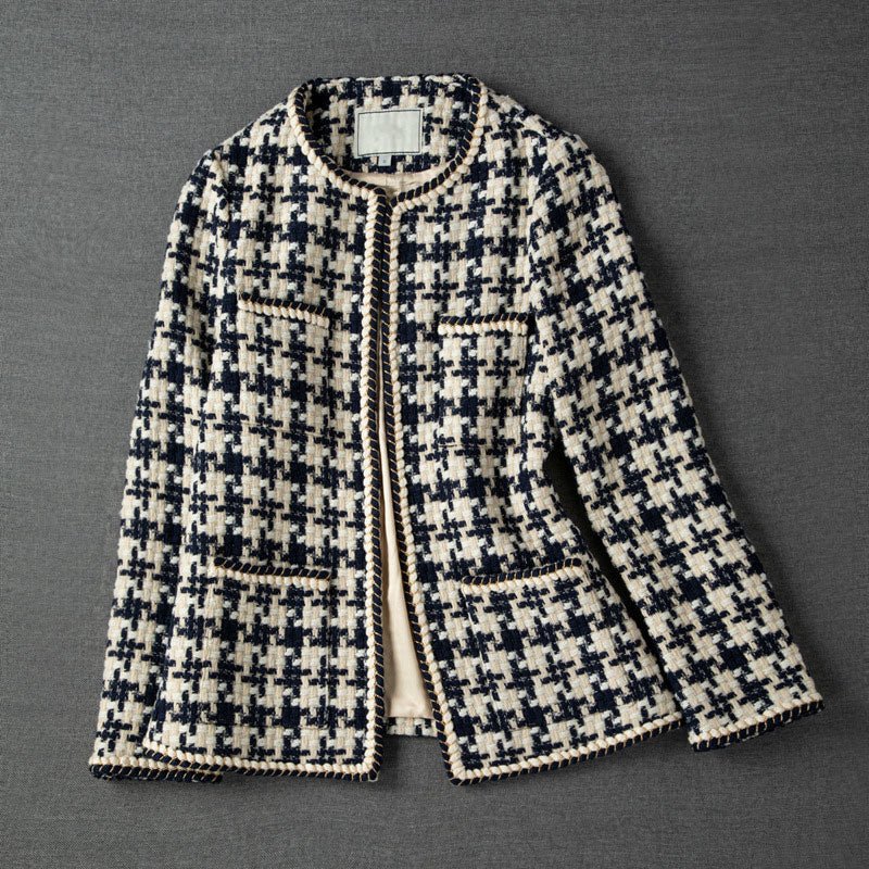 Znbbw 2023 Elegant Weave Plaid Women Blazer With Pocket And Lining Autumn Winter Causal Tweed Coat Office Ladies Suit Jacket - Image 2