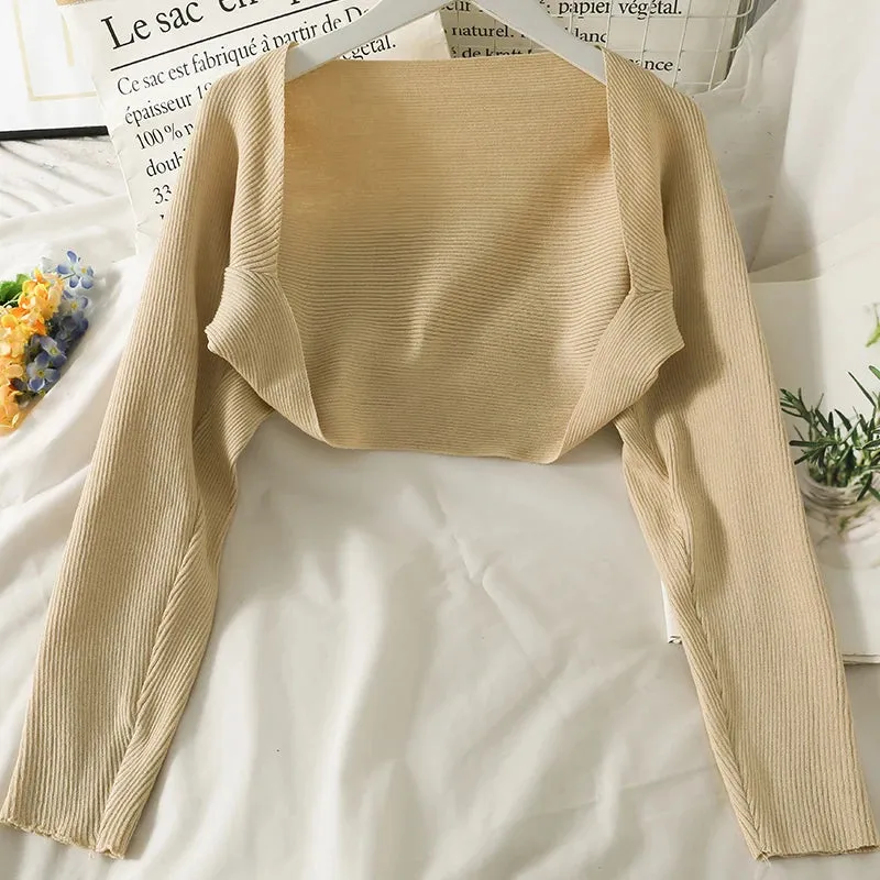 Znbbw autumn knitted cropped top 2024 new shawl long sleeve all-match sweater cardigan crop tops - Image 3
