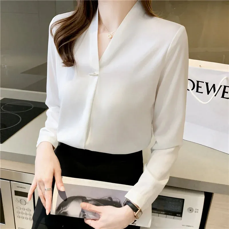 Znbbw Women V-Neck White Chiffon Blouse Blouse Shirt Tops Long Sleeve Blouse Women Blusas Mujer De Moda 2023 Blouses Femme A296 - Image 4