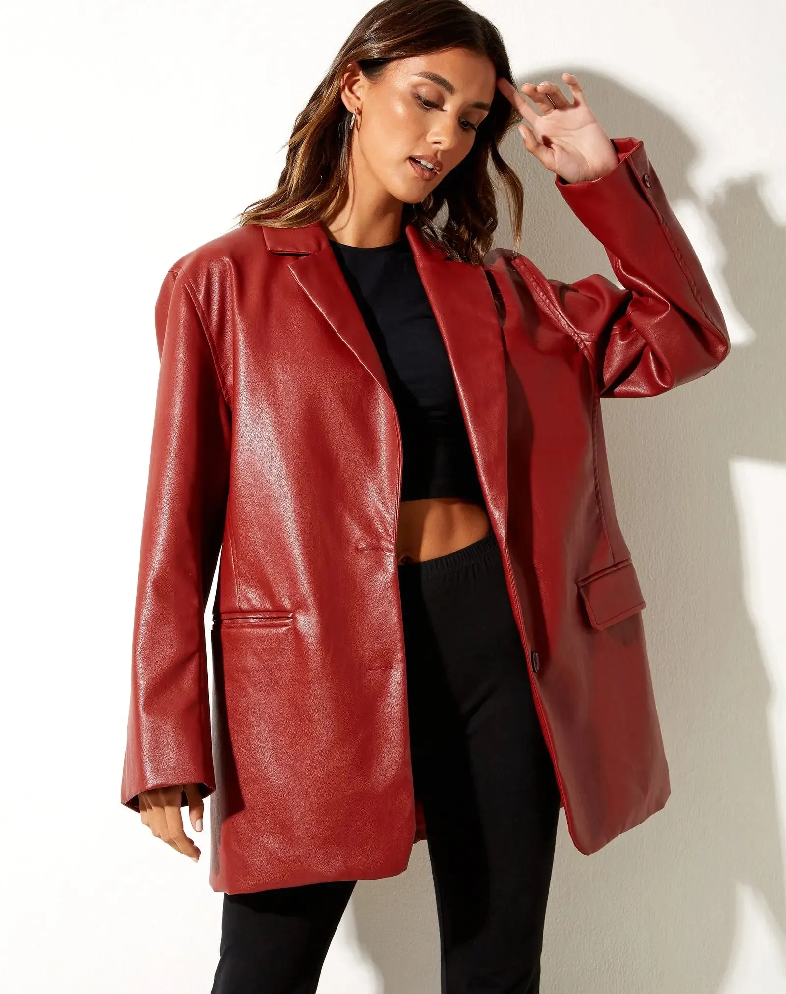 Znbbw Women PU Leather Blazera Tailored Collar Long Sleeve Suit Jackets Loose Single-Breasted Coats Streetwear Office Lady Jackets top - Image 3