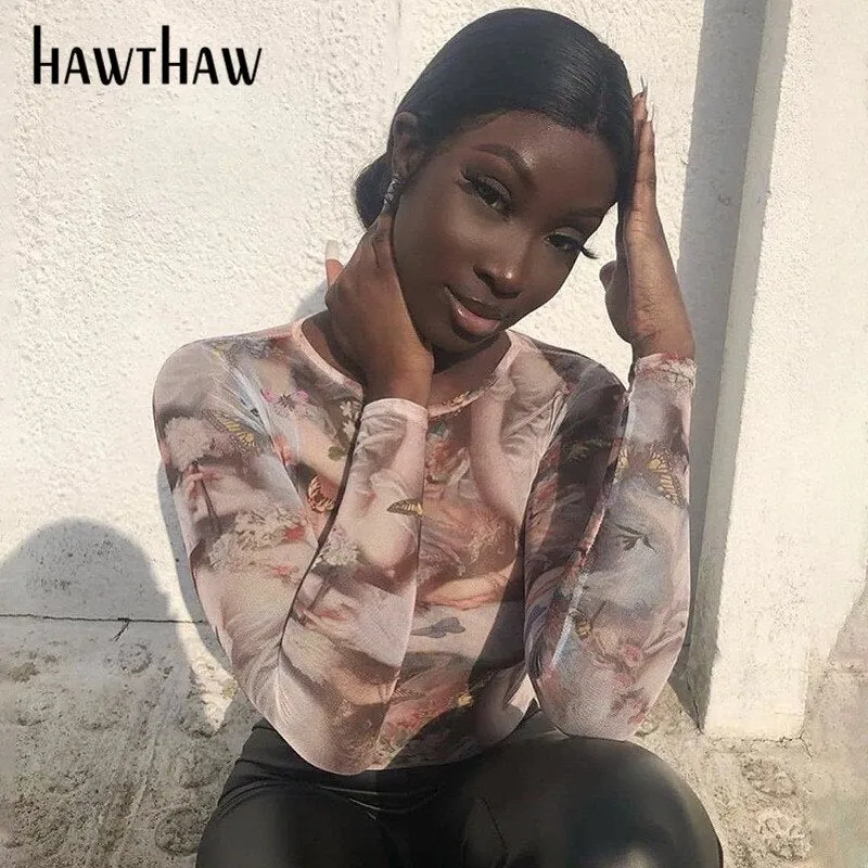 Znbbw women autumn winter long sleeve fashion printed slim skinny one piece bodysuit romper clothes 2023 fall clothes O neck - Image 3