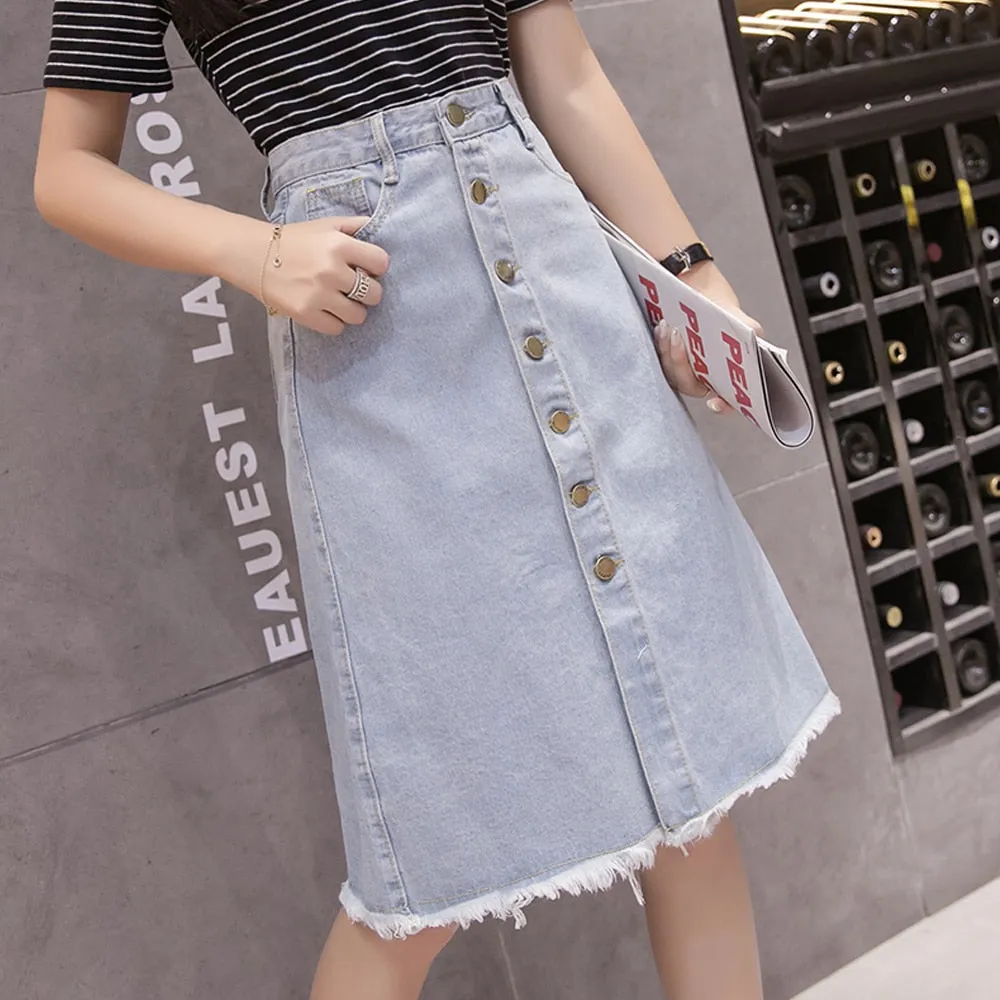 Znbbw Women High Waist Denim Skirts Fashion Chic Breasted A-Line Skirts Elegant Ladies Streetwear Tassel Casual Skirts Faldas Mujer - Image 4